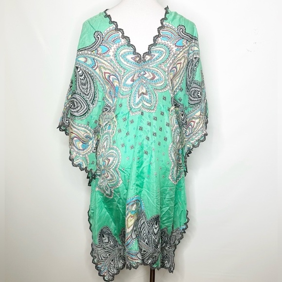 Johnny Was Teal and Black Paisley Silk Tunic Top Size Medium - Picture 4 of 4